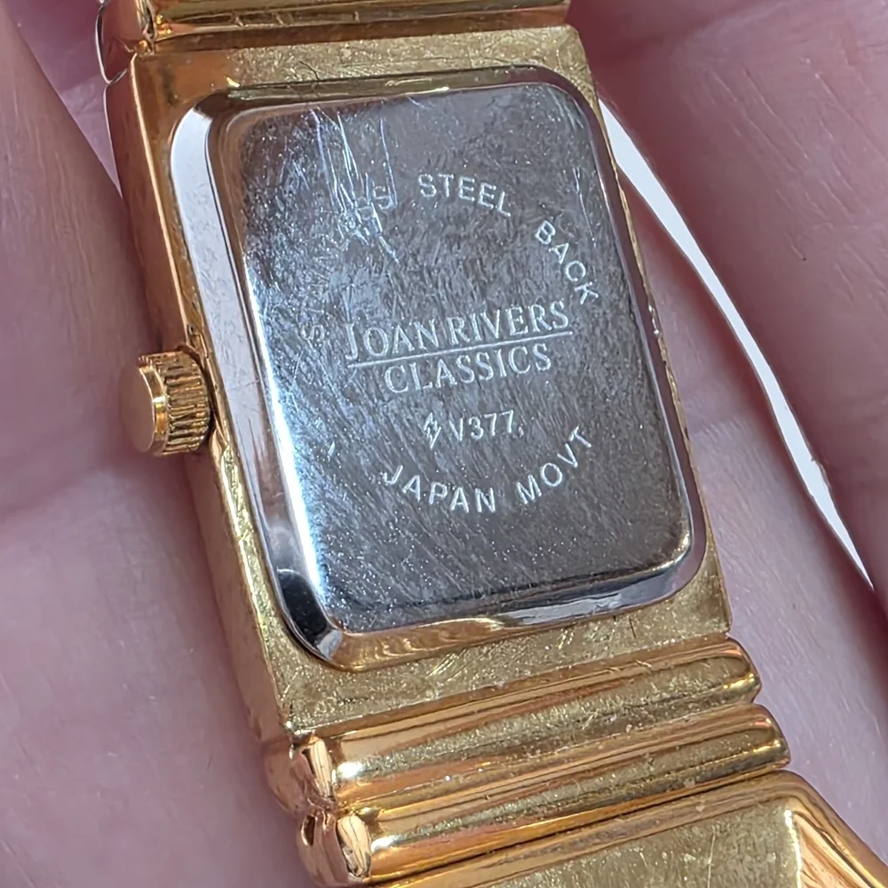 Joan Rivers Gold Black Enamel Bangle Watch Bracelet Vintage Statement WORKS